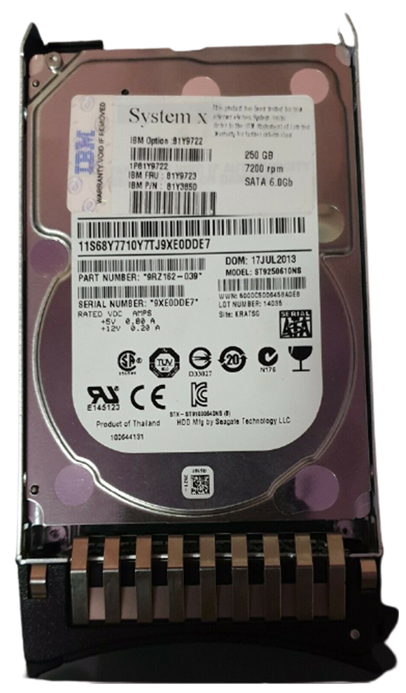 81Y3850 | IBM 250GB 7200RPM SATA 6Gb/s Nearline 2.5-inch SFF Nearline Hot-pluggable Hard Drive with Tray