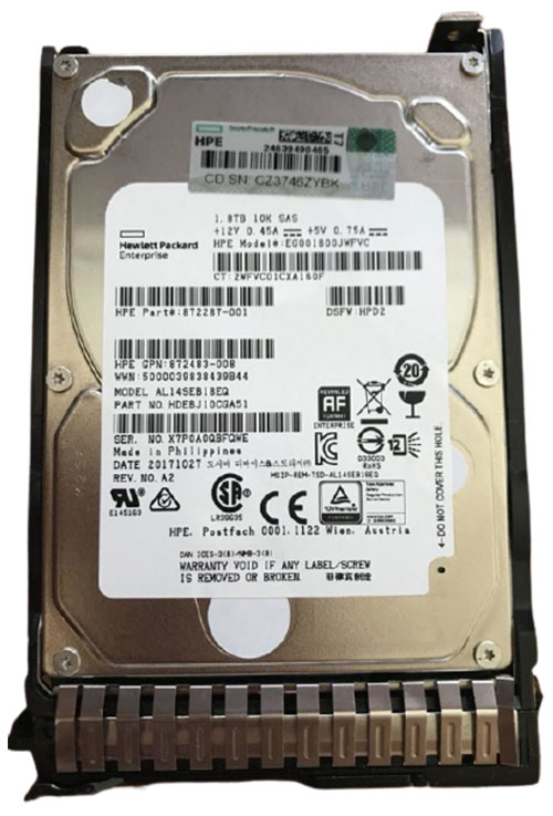 872287-001 | HPE 1.8TB 10000RPM SAS 12Gb/s 2.5-inch SFF SC 512E Hot-pluggable Enterprise Digitally Signed Firmware Hard Drive