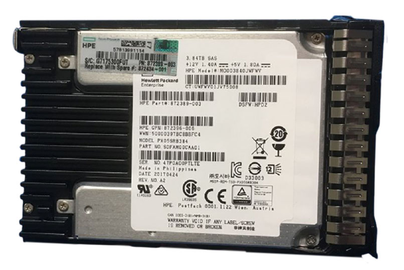 872434-001 | HPE 3.84TB SAS 12Gb/s Read-intensive 2.5-inch (SFF) Hot-pluggable SC Digitally Signed Firmware Solid State Drive