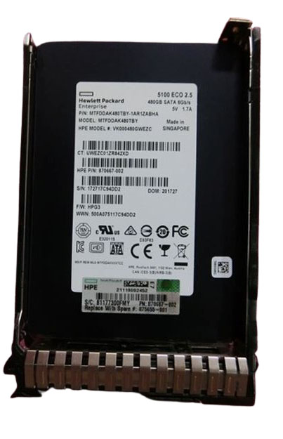 875509-B21 | HPE 480GB SATA 6Gb/s Read-intensive 2.5-inch (SFF) Hot-pluggable (SC) Digitally Signed Firmware Solid State Drive