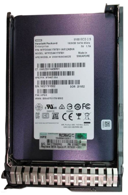 875513-B21 | HPE 1.92TB SATA 6Gb/s Read-intensive 2.5-inch (SFF) Hot-pluggable SC Digitally Signed Firmware Solid State Drive