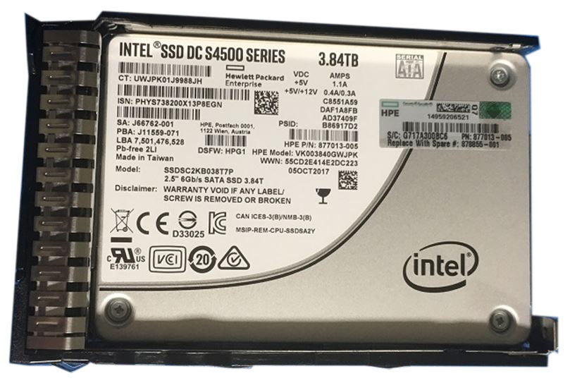 878855-001 | HPE 3.84TB SATA 6Gb/s Read-intensive 2.5-inch (SFF) Hot-pluggable SC Digitally Signed Firmware Solid State Drive