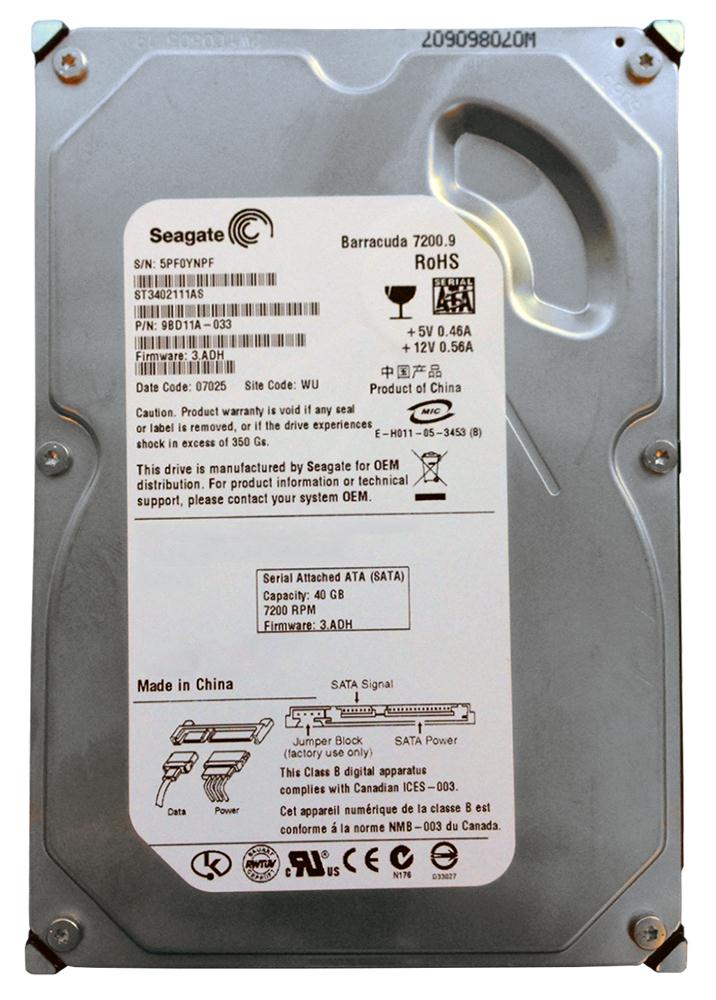 9BD11A-033 | Seagate 40GB 7200RPM SATA Gbps 3.5 2MB Cache Hard Drive 9BD11A-033 | Seagate 40GB 7200RPM SATA Gbps 3.5 2MB Cache Hard Drive