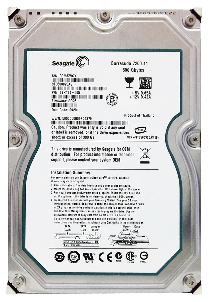 9BX134-505 | Seagate 500GB 7200RPM SATA 3 Gbps 3.5 8MB Cache Hard Drive