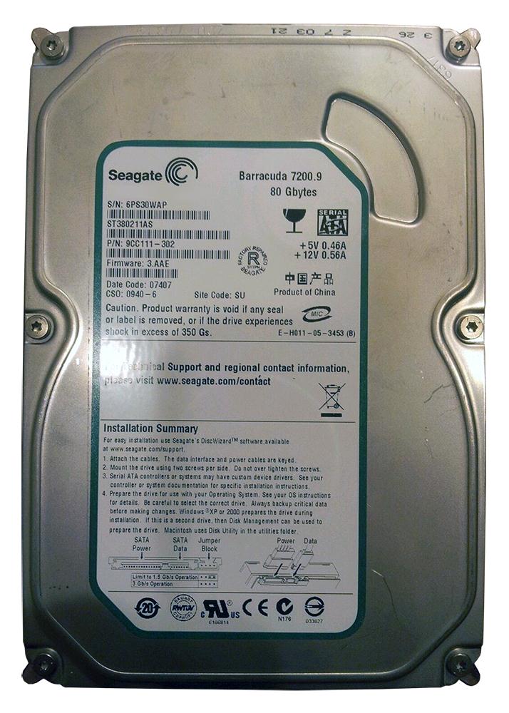 9CC111-302 | Seagate 80GB 7200RPM SATA Gbps 3.5 2MB Cache Hard Drive 9CC111-302 | Seagate 80GB 7200RPM SATA Gbps 3.5 2MB Cache Hard Drive