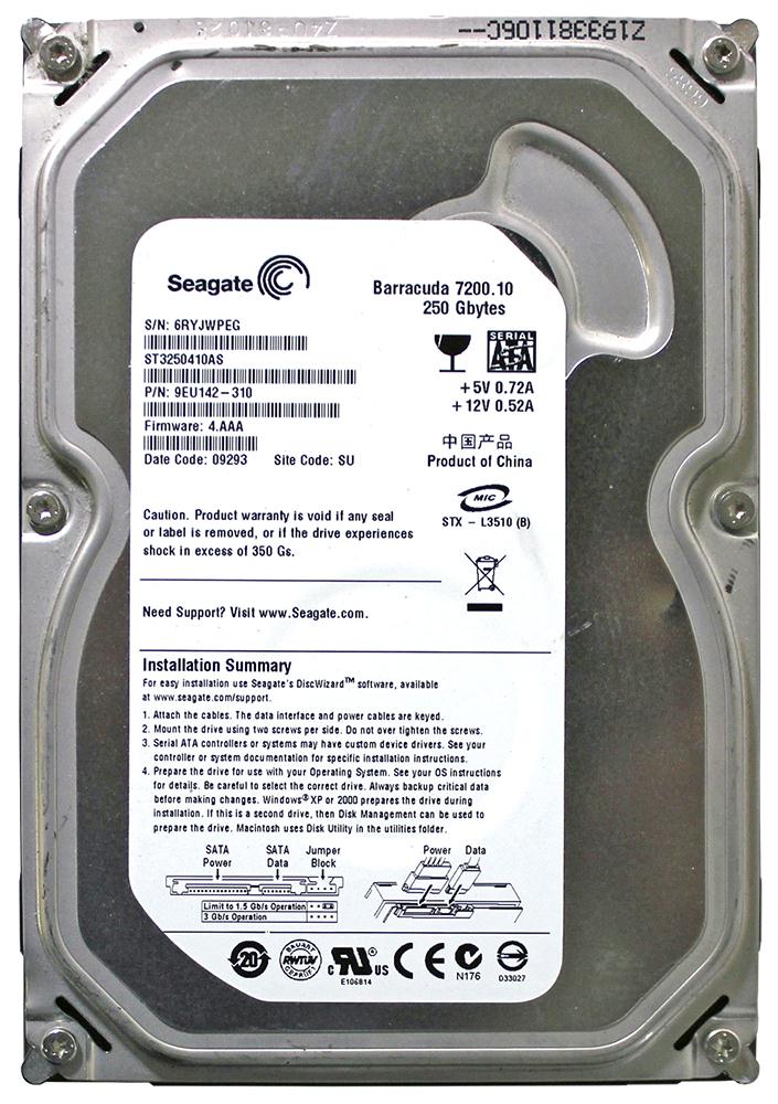 9EU142-310 | Seagate 250GB 7200RPM SATA Gbps 3.5 16MB Cache Barracuda Hard Drive