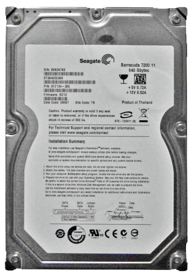 9FZ134-300 | Seagate 640GB 7200RPM SATA 3 Gbps 3.5 32MB Cache Barracuda Hard Drive