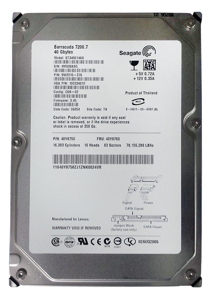 9W2015-276 | Seagate 40GB 7200RPM SATA 1.5 Gbps 3.5 2MB Cache Hard Drive 9W2015-276 | Seagate 40GB 7200RPM SATA 1.5 Gbps 3.5 2MB Cache Hard Drive