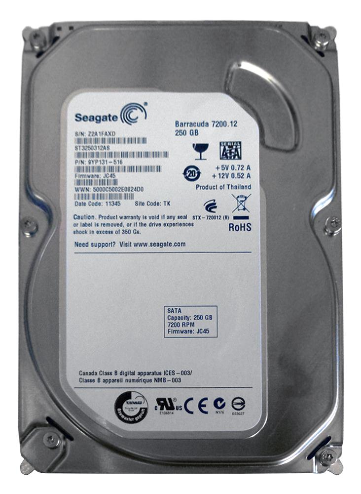 9YP131-516 | Seagate 250GB 7200RPM SATA Gbps 3.5 8MB Cache Hard Drive