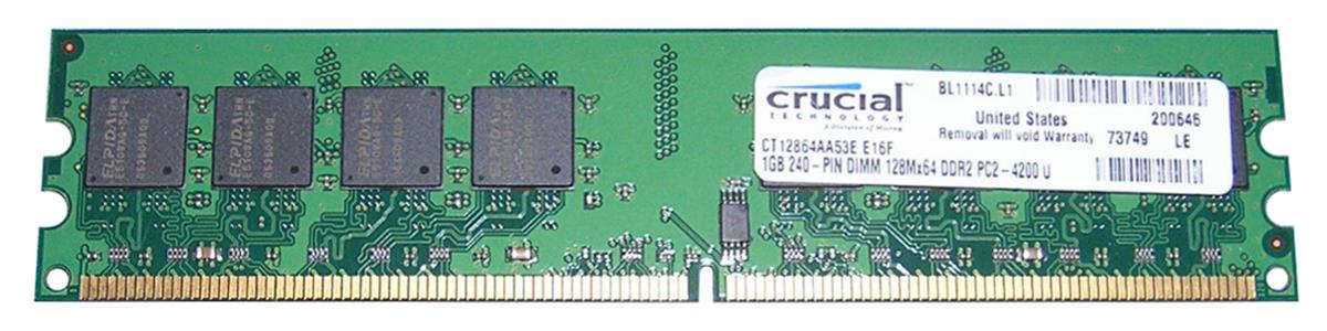 CT12864AA53E | Crucial 1GB DDR2 Non ECC PC2-4200 533Mhz Memory