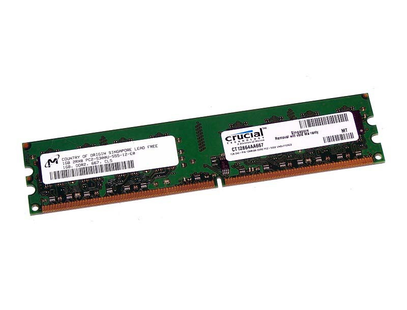 CT12864AA667.16FB | Crucial Technology 1GB DDR2-667MHz PC2-5300 non-ECC Unbuffered CL5 240-Pin DIMM 1.8V Memory Module