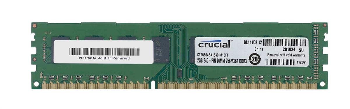 CT25664BA1339 | Crucial Technology 2GB DDR3-1333MHz PC3-10600 non-ECC Unbuffered CL9 240-Pin DIMM 1.35V Low Voltage Dual Rank Memory Module