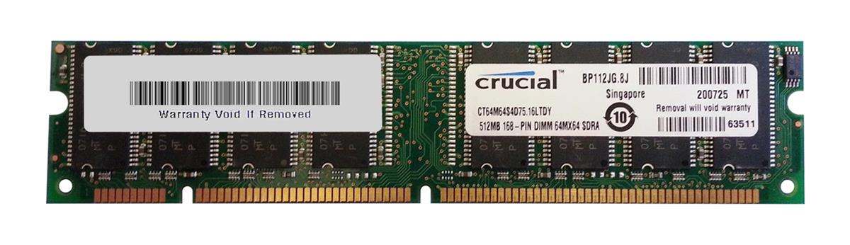 CT64M64S4D75 | Crucial Technology 512MB 133MHz PC133 non-ECC Unbuffered CL3 168-Pin DIMM 3.3V Memory Module