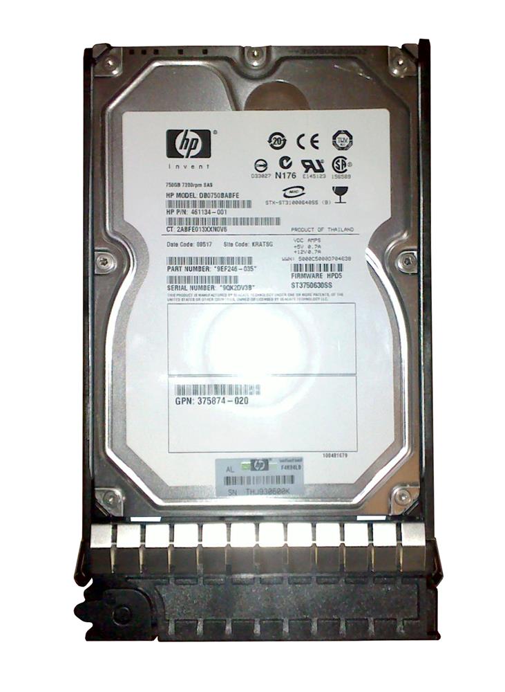 DB0750BABFE | HP 750GB 7200RPM SAS 3Gb/s Hot Swappable Dual-Port 3.5-inch Hard Drive