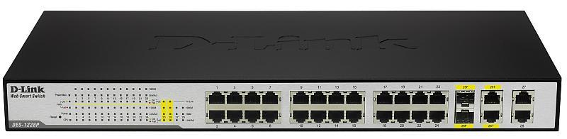 DES-1228P | D-Link Web Smart 24-Port PoE 10/100 + (4) 1000Base-T Ports + 2 Combo Ports Switch