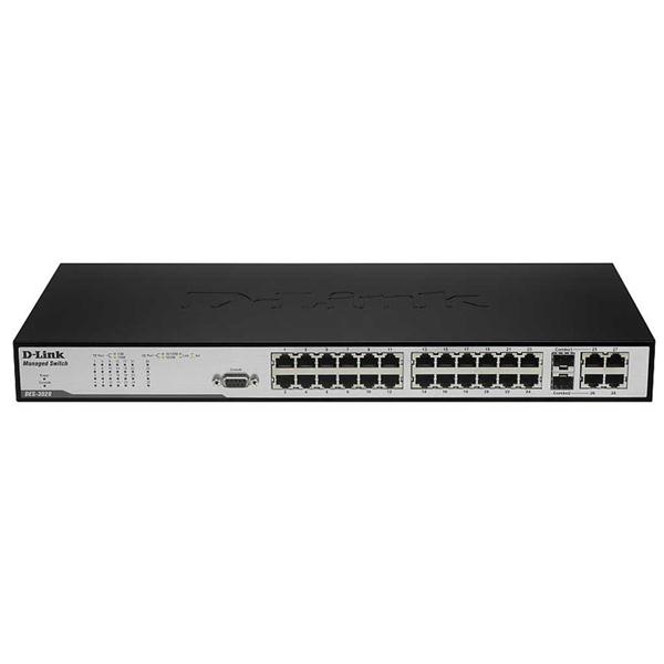 DES-3028 | D-Link Managed 24-Port 10/100 Stackable Switch + 4 Gigabit Ports + 2 Combo SFP Slots