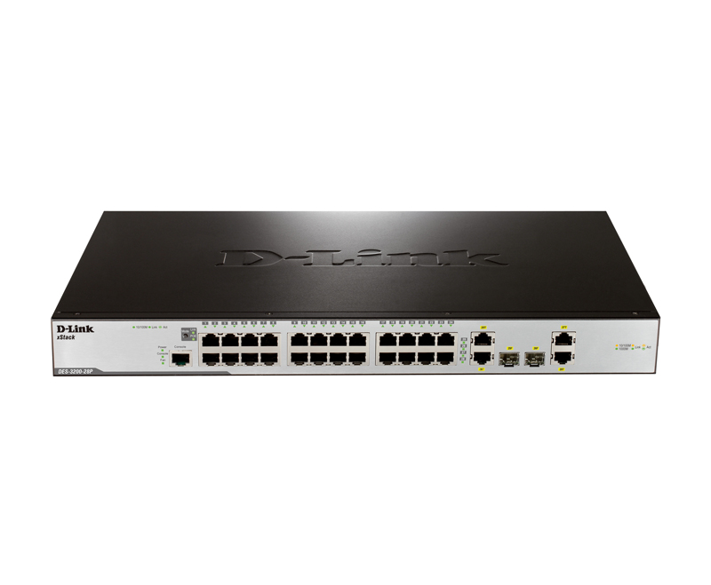 DES-3200-28P | D-Link xStack 28-Ports PoE Managed Fast Ethernet Switch 24 Ethernet Ports and 4 Combo Gigabit SFP Ports