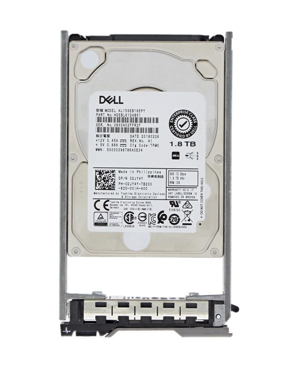 DJY4Y | Dell 1.8TB 10000RPM SAS 12Gb/s 4KN 2.5-inch Hot-pluggable Hard Drive for PowerEdge Server