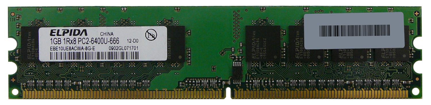 EBE10UE8ACWA-8G-E | Elpida 1GB DDR2-800MHz PC2-6400 non-ECC Unbuffered CL6 240-Pin DIMM 1.8V Single Rank Memory Module