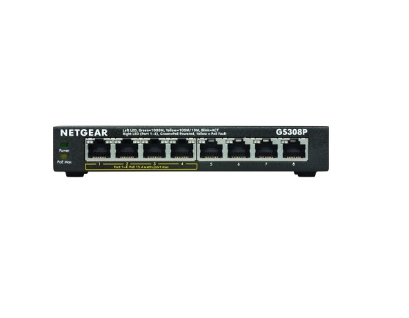 GS308P-100NAS | Netgear 8-Port 10/100/1000 (PoE) Unmanaged Gigabit Ethernet Switch