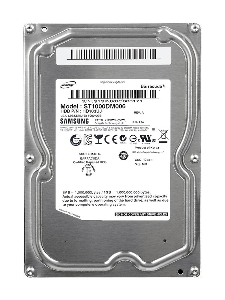 HD103UJ | Samsung 1TB 7200RPM SATA Gbps 3.5 32MB Cache SpinPoint Hard Drive
