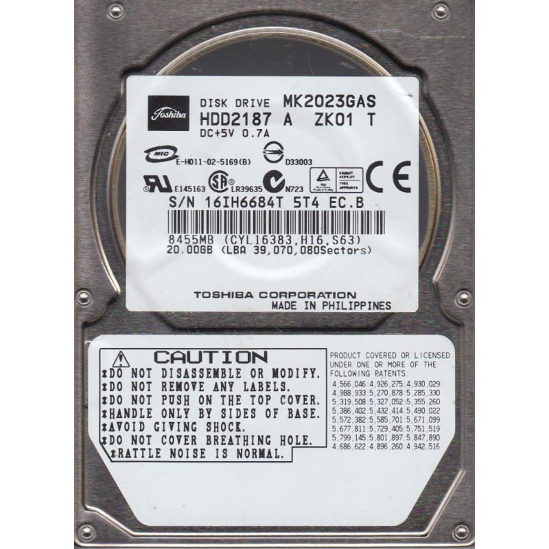 HDD2187 | Toshiba Super Slimline MK2023GAS 20 GB 2.5 Internal Hard Drive - IDE Ultra ATA/100 (ATA-6) - 4200 rpm - 2 MB Buffer