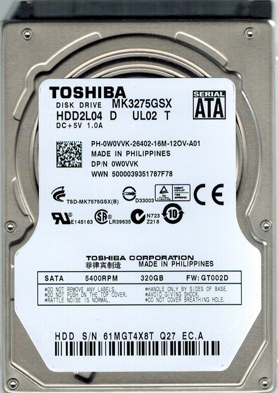 HDD2L04 | Toshiba 320GB 5400RPM 8MB Cache 2.5-inch SATA 3Gb/s Hard Drive
