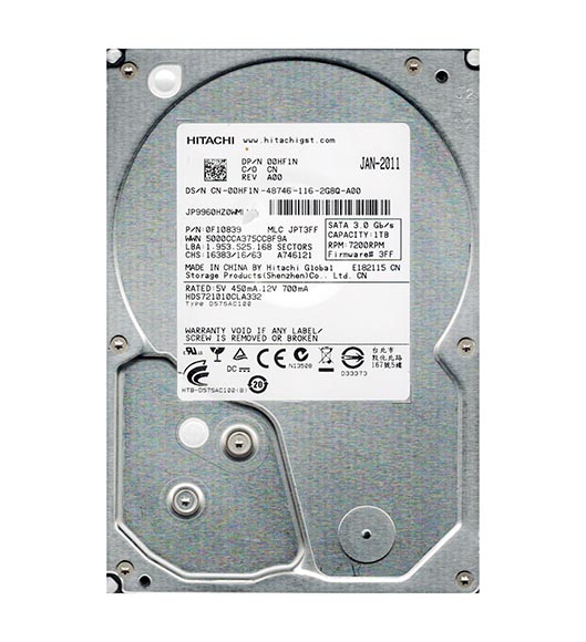 HDS721010CLA332 | Hitachi Deskstar 7K1000.C 1TB 7200RPM SATA 3GB/s 32MB Cache 3.5-inch Hard Disk Drive