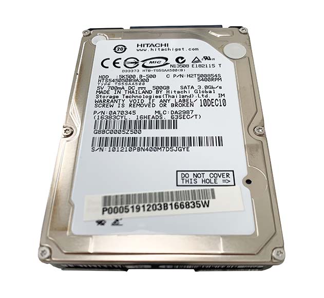 HTS545050B9A300 | Hitachi TravelStar 5K500.B 500GB 5400RPM 8MB Cache SATA 3GB/s 7-Pin 2.5-inch Laptop Hard Drive