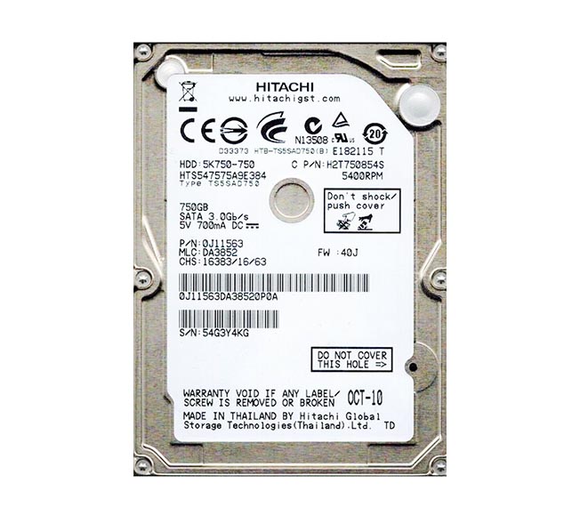 HTS547575A9E384 | Hitachi TravelStar 5K750 750GB 5400RPM SATA 3GB/s 8MB Cache 2.5-inch Internal Hard Drive