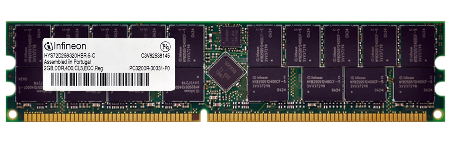HYS72D256320HBR-5-C | Infineon 2GB DDR-400MHz PC3200 ECC Registered CL3 184-Pin DIMM 2.5V Memory Module HYS72D256320HBR-5-C | Infineon 2GB DDR-400MHz PC3200 ECC Registered CL3 184-Pin DIMM 2.5V Memory Module