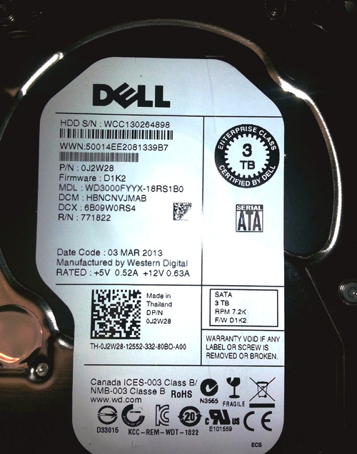 J2W28 | Dell 3TB 7200RPM SATA 3Gb/s 3.5-inch Internal Hard Drive with Tray for PowerEdge Server