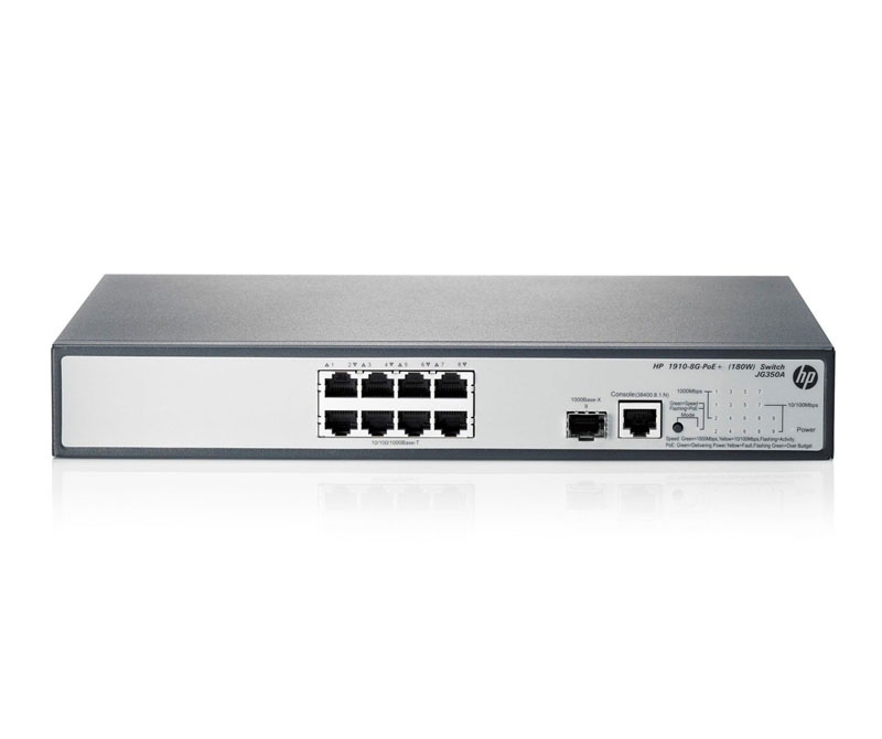 JG350AS | HP ProCurve 1910-8G-PoE+ 180-Watts Switch 8-Ports Manageable 8 X PoE+ 1 X Expansion Slots 10/100/1000Base-T Rack Mountable switch