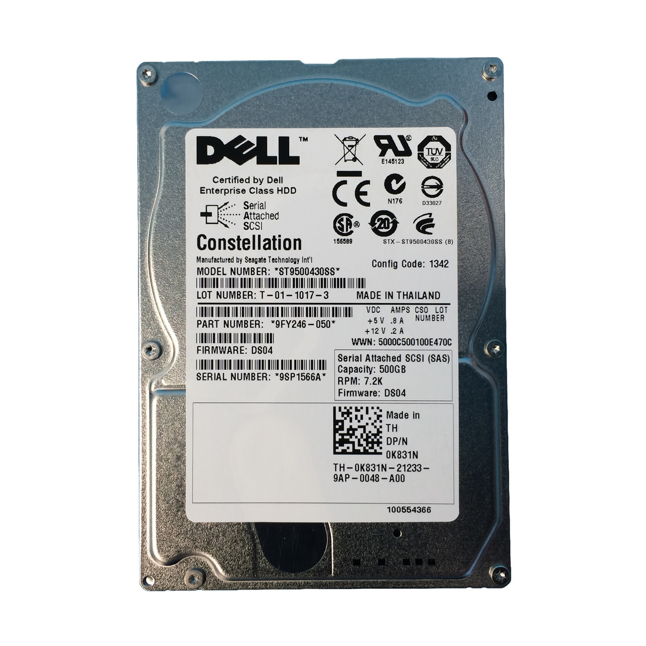 K831N | Dell 500GB 7200RPM SAS Gbps 2.5 16MB Cache Hot Swap Hard Drive