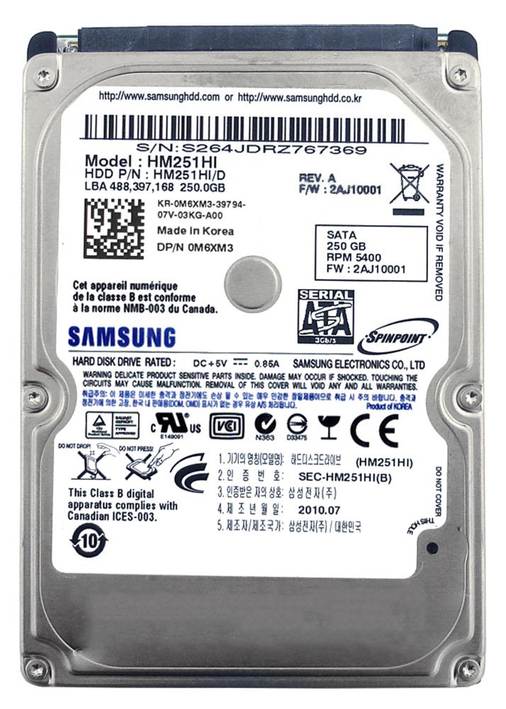M6XM3 | Dell 250GB 5400RPM SATA Gbps 2.5 8MB Cache Hard Drive