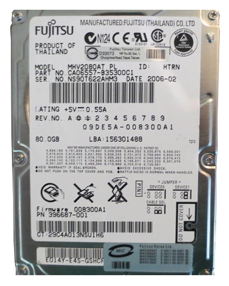 MHV2080AT | Fujitsu Mobile 80GB 4200RPM ATA-100 8MB Cache 2.5-inch Internal Hard Drive