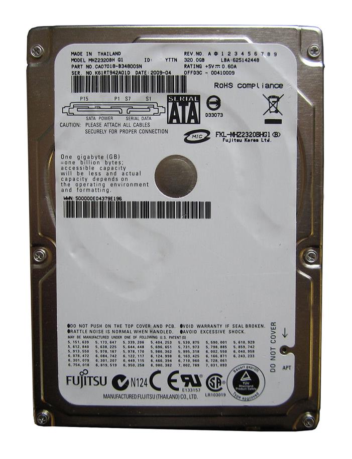 MHZ2320BH | Fujitsu 320GB 5400RPM SATA 3Gb/s 8MB Cache 2.5-inch Hard Drive