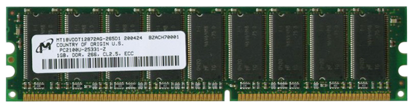 MT18VDDT12872AG-265 | Micron 1GB DDR-266MHz PC2100 ECC Unbuffered CL2.5 184-Pin DIMM 2.5V Memory Module MT18VDDT12872AG-265 | Micron 1GB DDR-266MHz PC2100 ECC Unbuffered CL2.5 184-Pin DIMM 2.5V Memory Module