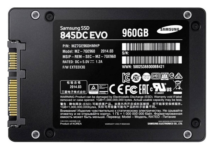 MZ-7GE960EW | Samsung 845DC EVO 960GB Multi-Level Cell (MLC) SATA 6Gb/s 2.5-inch Solid State Drive