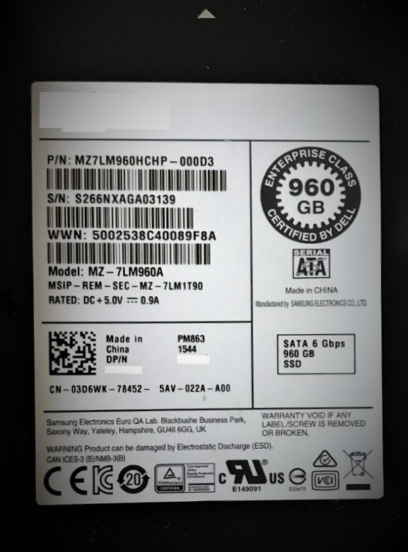 MZ-7LM960A | Samsung PM863 960GB SATA 6Gb/s 2.5-inch Internal Solid State Drive