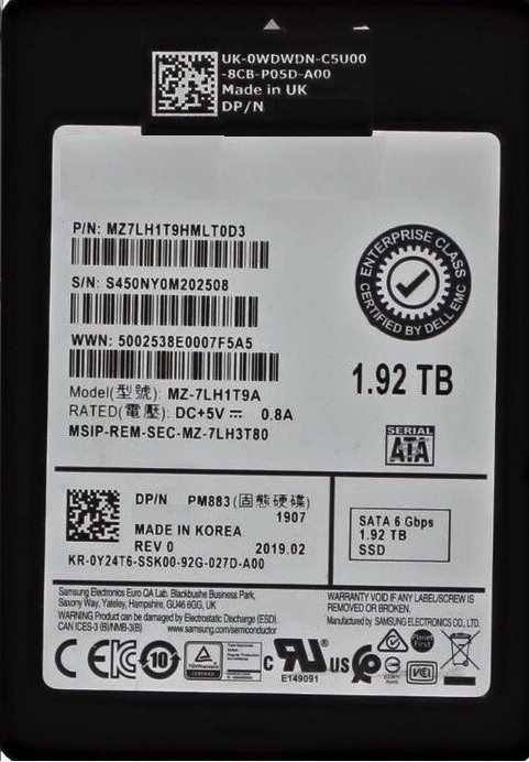 MZ7LH1T9HMLT0D3 | Samsung PM883 Series 1.92TB SATA 6Gb/s 2.5-inch Internal Enterprise Solid State Drive