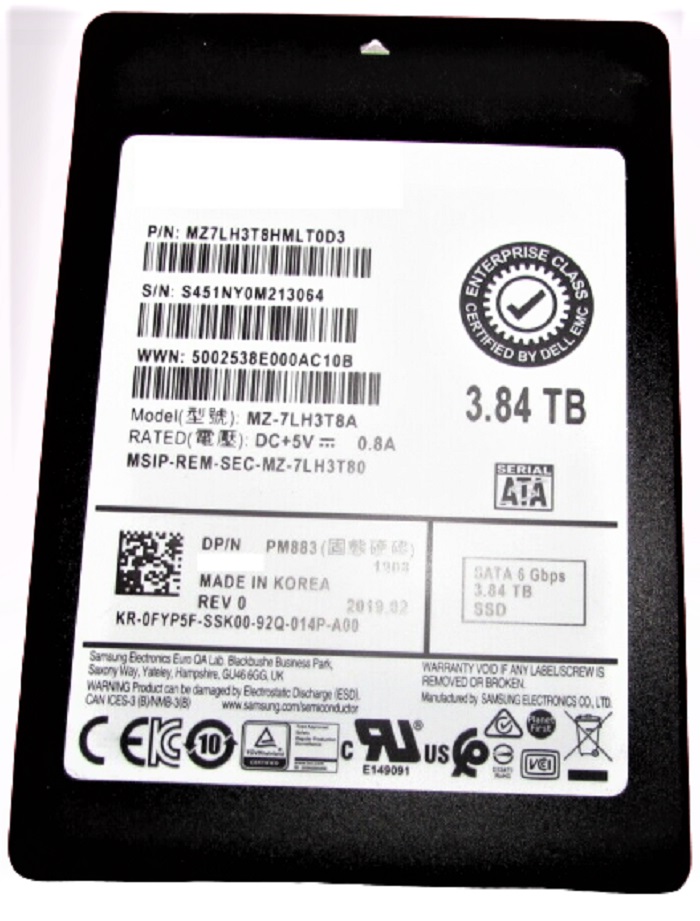 MZ7LH3T8HMLT0D3 | Samsung PM883 Series 3.84TB SATA 6Gb/s 2.5-inch Internal Enterprise Solid State Drive