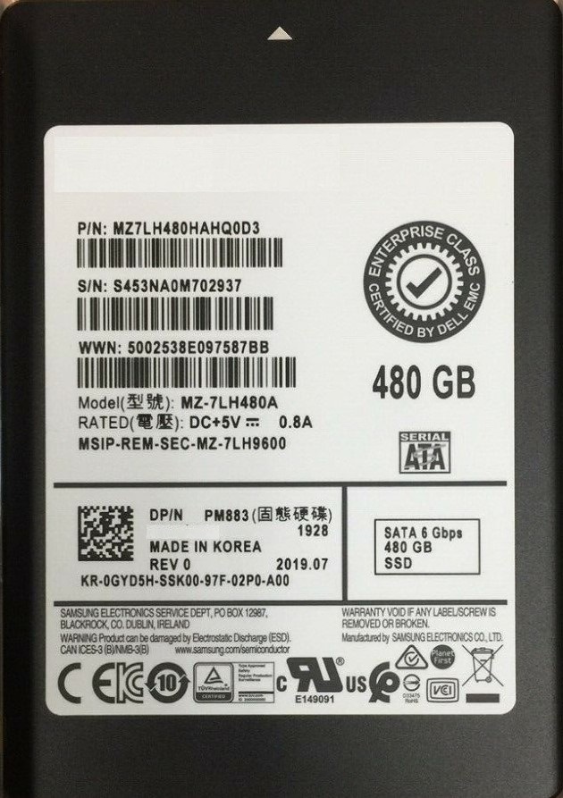 MZ7LH480HAHQ0D3 | Samsung PM883 Series 480GB SATA 6Gb/s 2.5-inch Internal Enterprise Solid State Drive