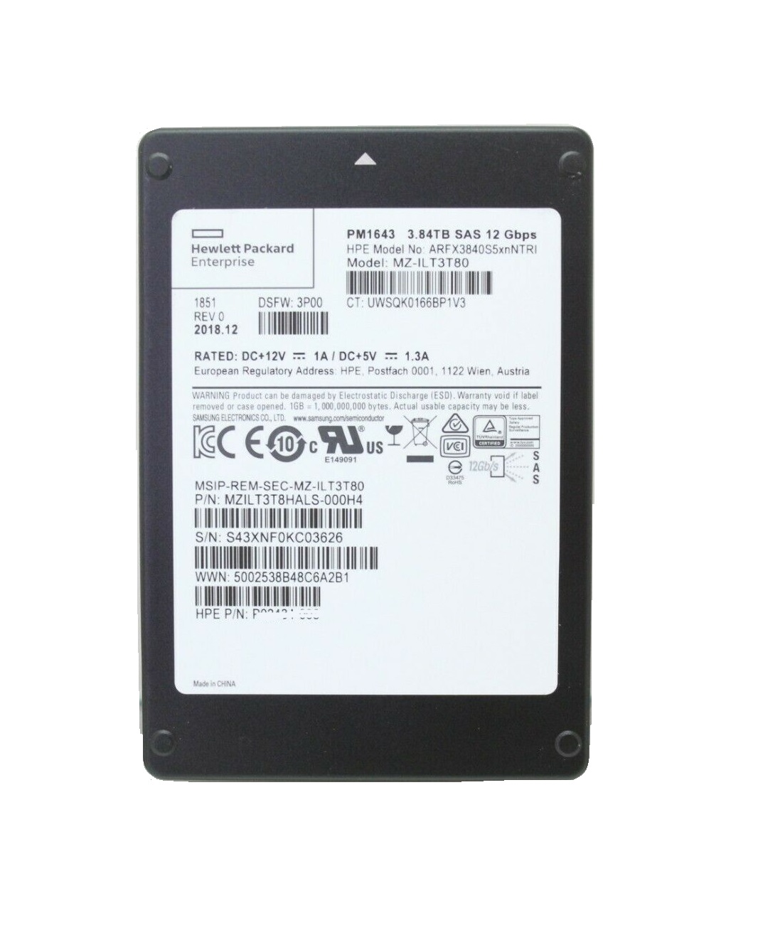 MZILT3T8HALS-00007 | HPE Enterprise PM1643 3.84TB SAS 12gB/S 2.5-inch Solid State Drive