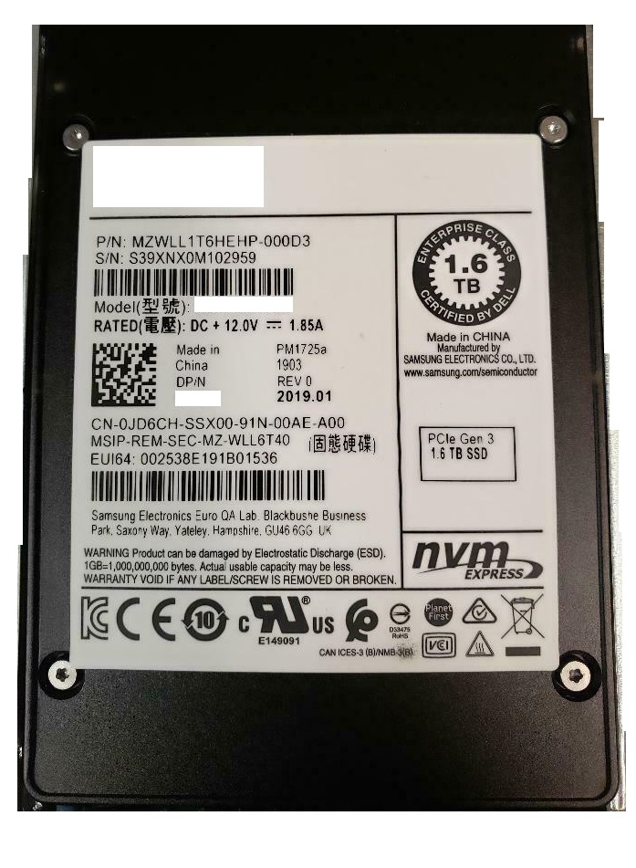 MZWLL1T6HEHP-000D3 | Samsung PM1725A 1.6TB PCI Express 3.0 X4 NVME 2.5-inch Internal Solid State Drive