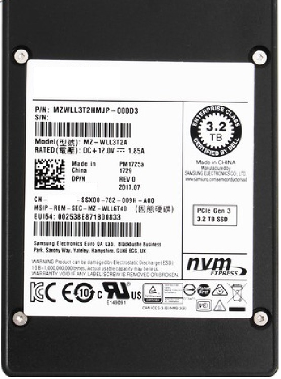 MZWLL3T2HMJP-000D3 | Samsung 3.2TB PM1725A 2.5-inch PCI Express 3.0 X4 (NVME) Internal Enterprise Solid State Drive