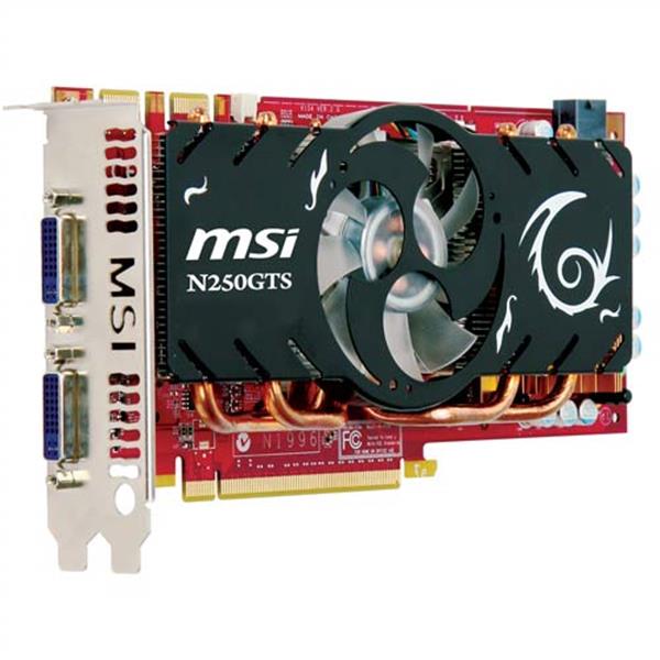 N250GTS2D1G | MSI GeForce GTS 250 1GB GDDR3 256-Bit PCI Express x16 2 Dual DVI/ D-Sub/ HDMI HDCP Support Video Graphics Card