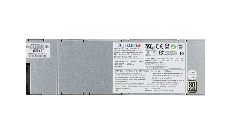 NHSP-340W | Supermicro 340-Watt 80+ Platinum 1U Multi-Output Power Supply