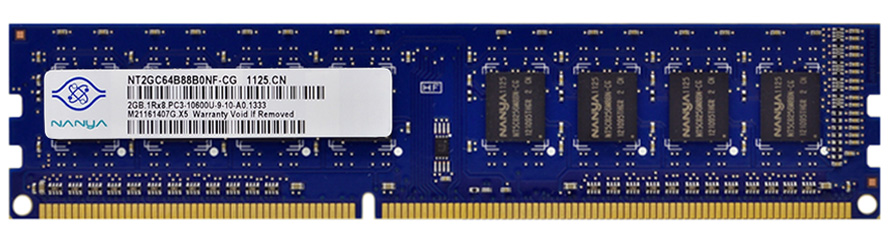 NT2GC64B88B0NF-CG | Nanya 2GB DDR3-1333MHz PC3-10600 non-ECC Unbuffered CL9 240-Pin DIMM 1.35V Low Voltage Single Rank Memory Module