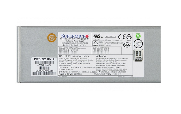 PWS-2K02P-1R | Supermicro 2000-Watt Redundant 80 Plus Platinum Power Supply